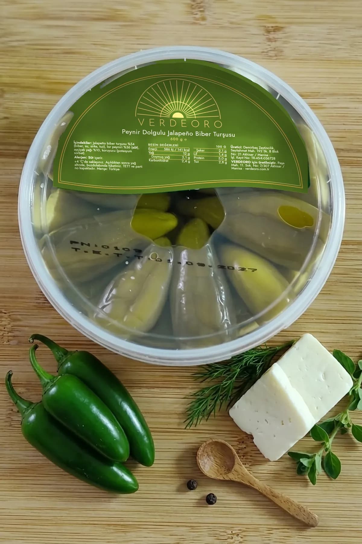 VERDEORO Peynir Dolgulu Jalapeño Biber Turşusu 600 g, plastik kova